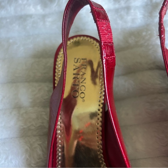 Franco Sarto Italian Womens US8.5 Bright Red Peep-Toe Slingback Wedges - Picture 2 of 6